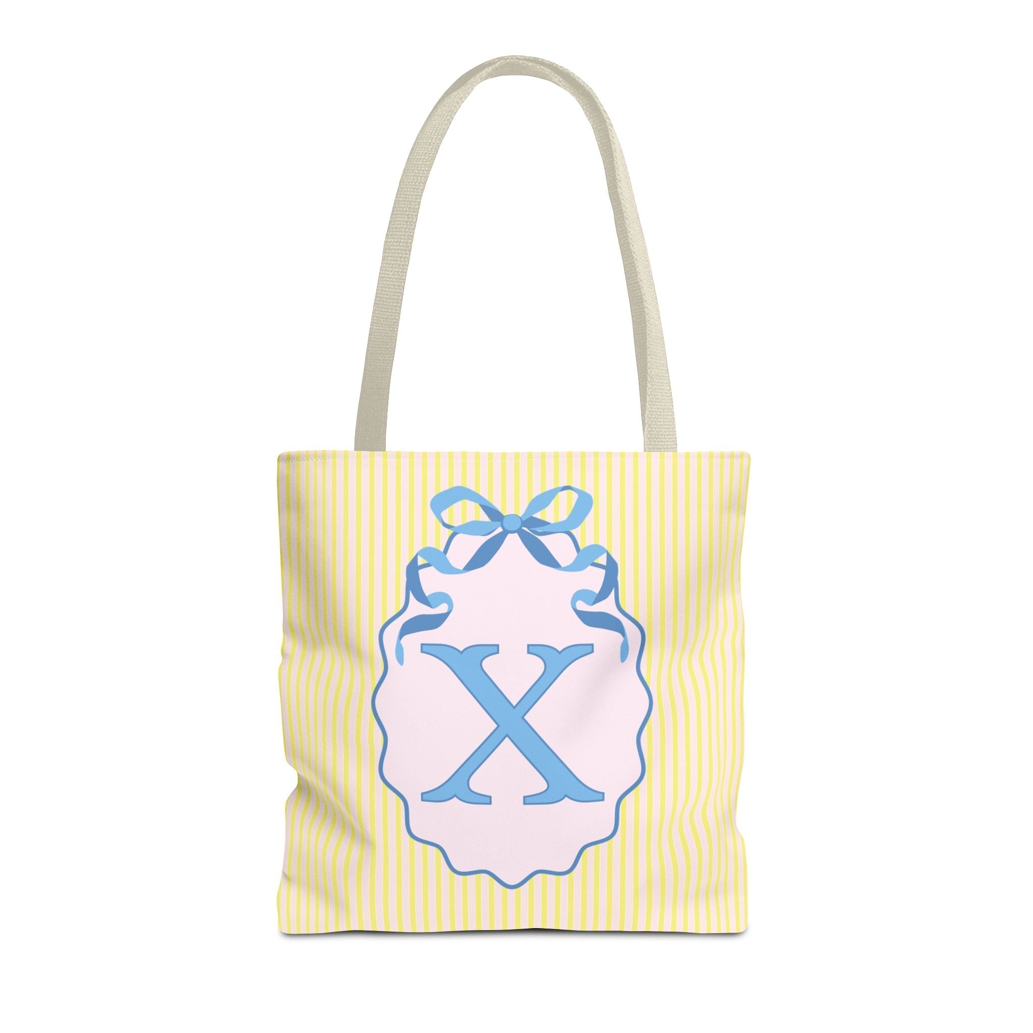 Peppy Initial Tote Bag with Initial and Cute Bow, Boho Hydrangea Flowers: X