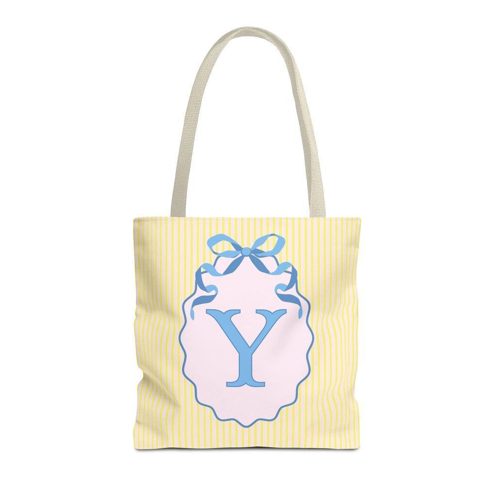 Peppy Initial Tote Bag with Initial and Cute Bow, Boho Hydrangea Flowers: Y