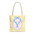 Peppy Initial Tote Bag with Initial and Cute Bow, Boho Hydrangea Flowers: Y