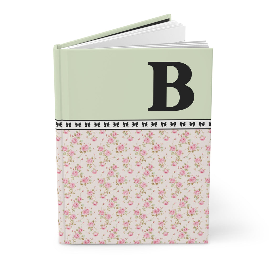 Pink Floral Notebook with Initial and Bows: B