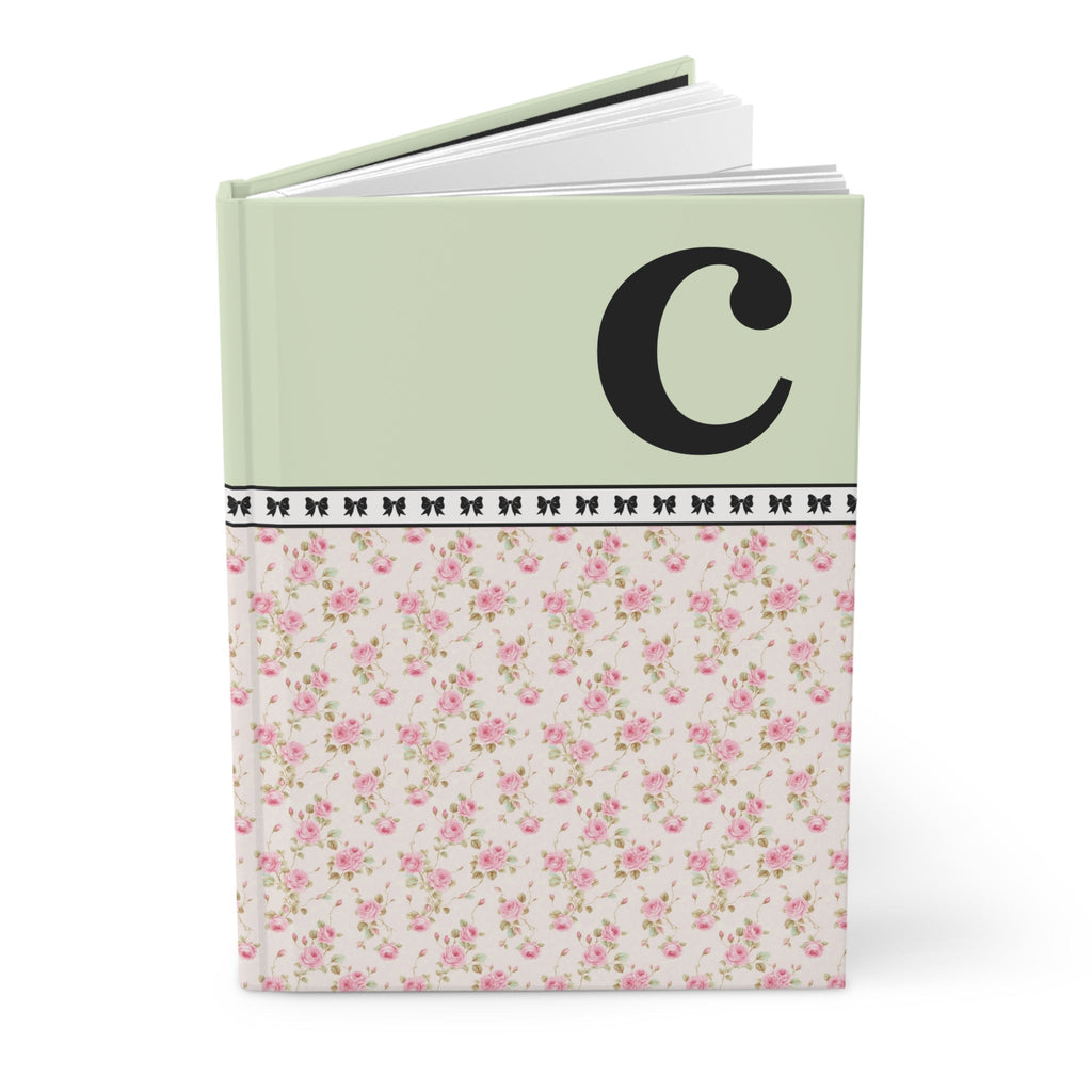 Pink Floral Notebook with Initial and Bows: C