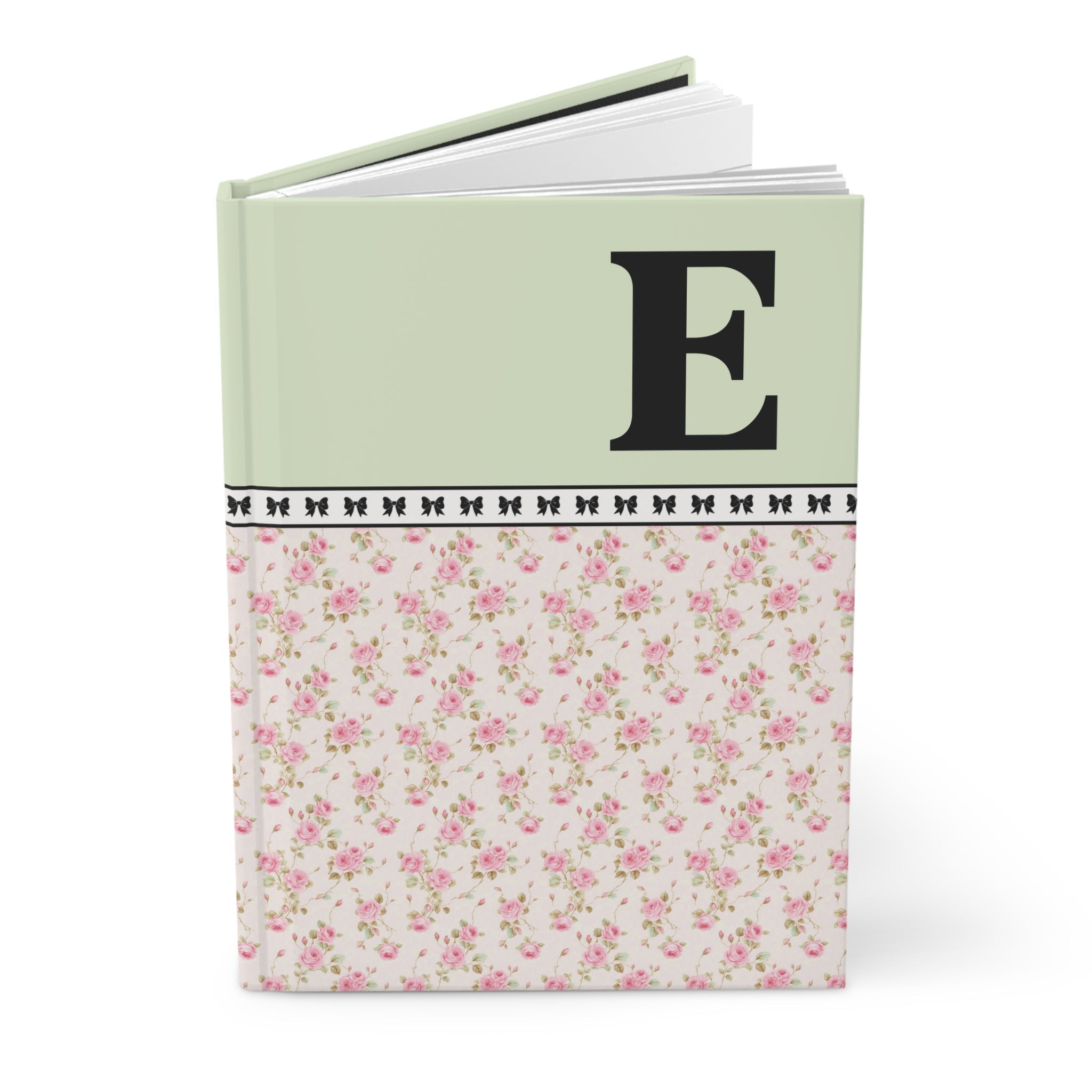 Pink Floral Notebook with Initial and Bows: E