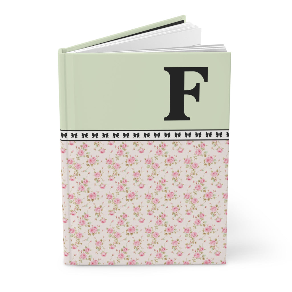 Pink Floral Notebook with Initial and Bows: F