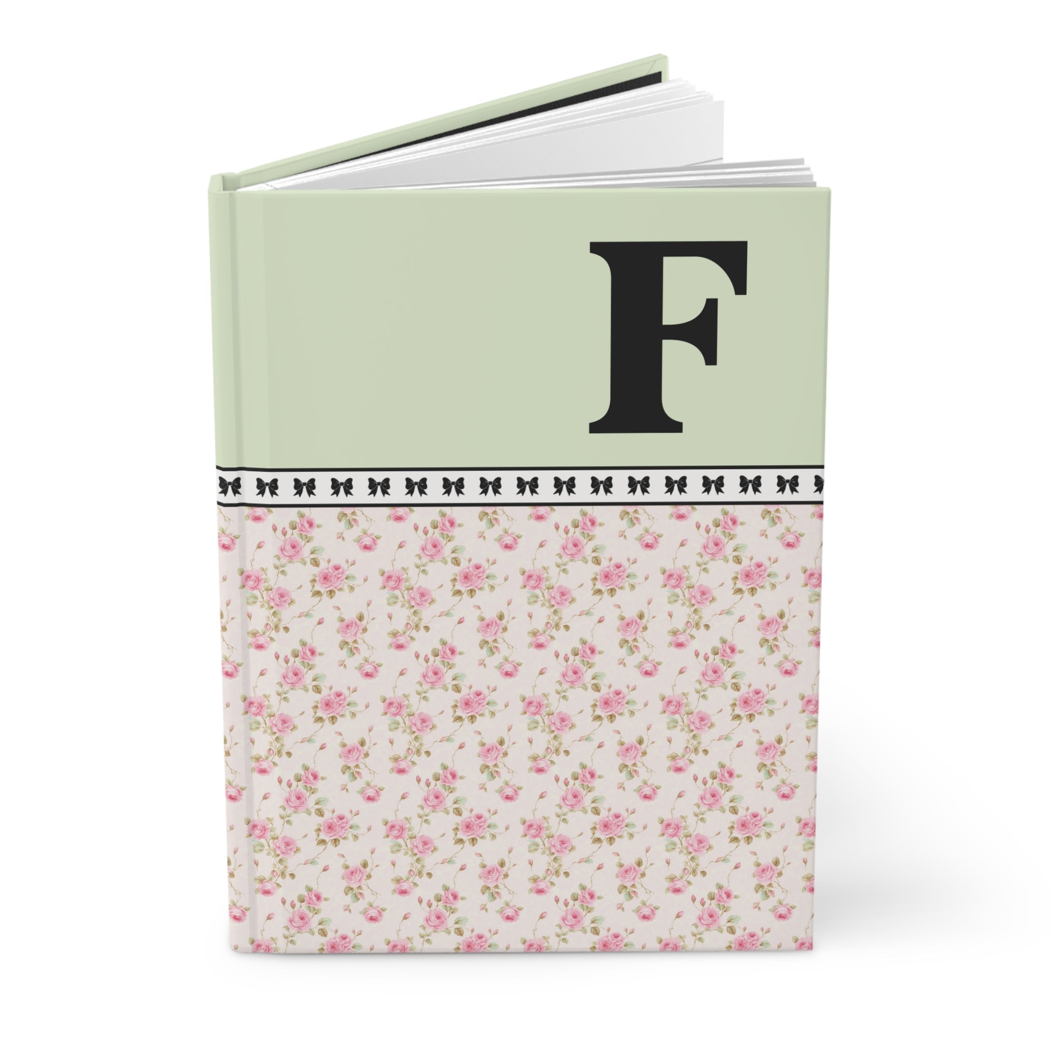 Pink Floral Notebook with Initial and Bows: F