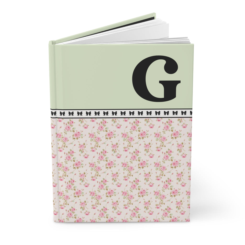 Pink Floral Notebook with Initial and Bows: G