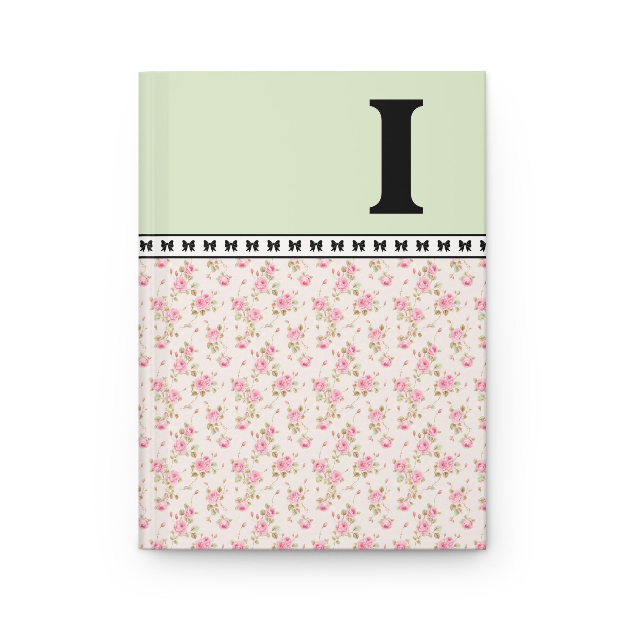 Pink Floral Notebook with Initial and Bows: I