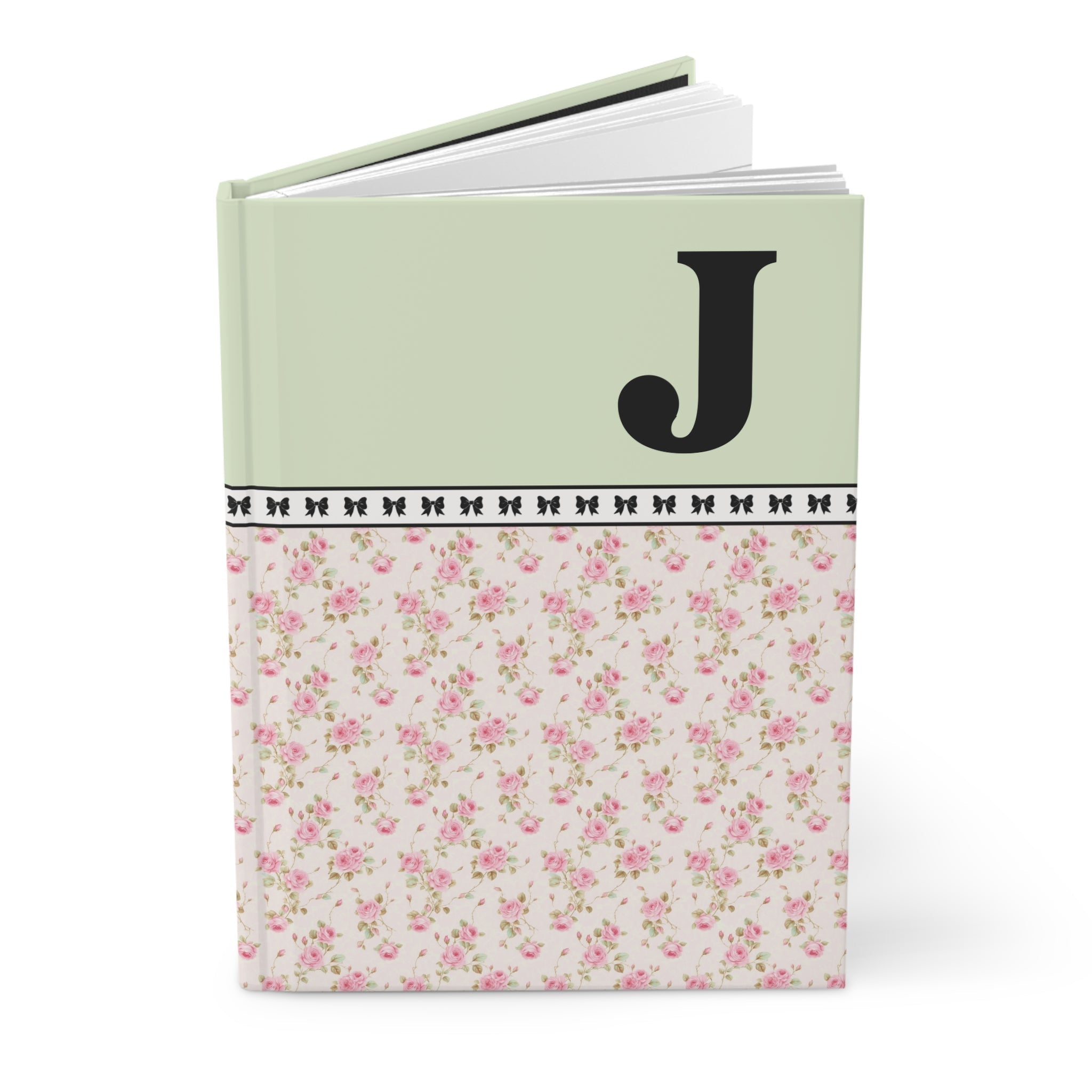 Pink Floral Notebook with Initial and Bows: J