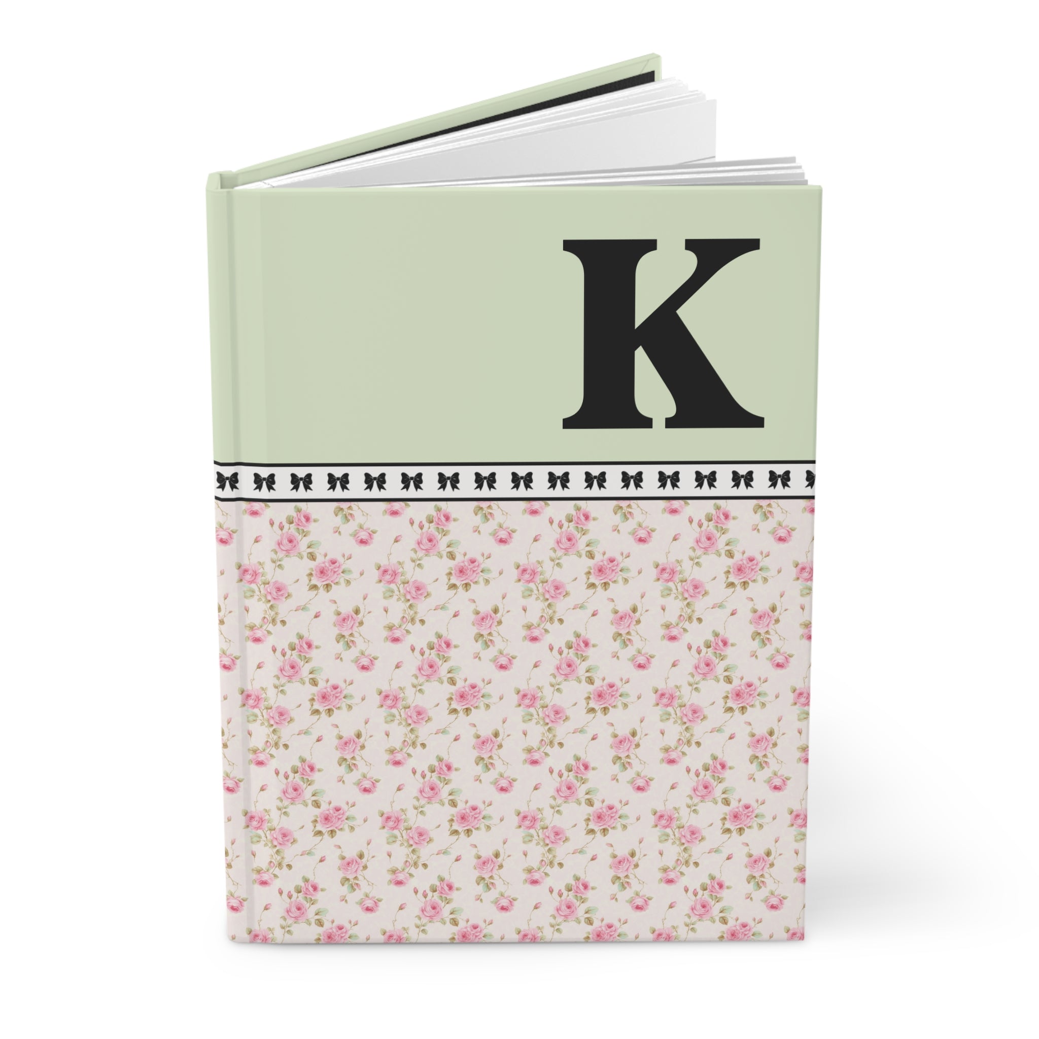 Pink Floral Notebook with Initial and Bows: K