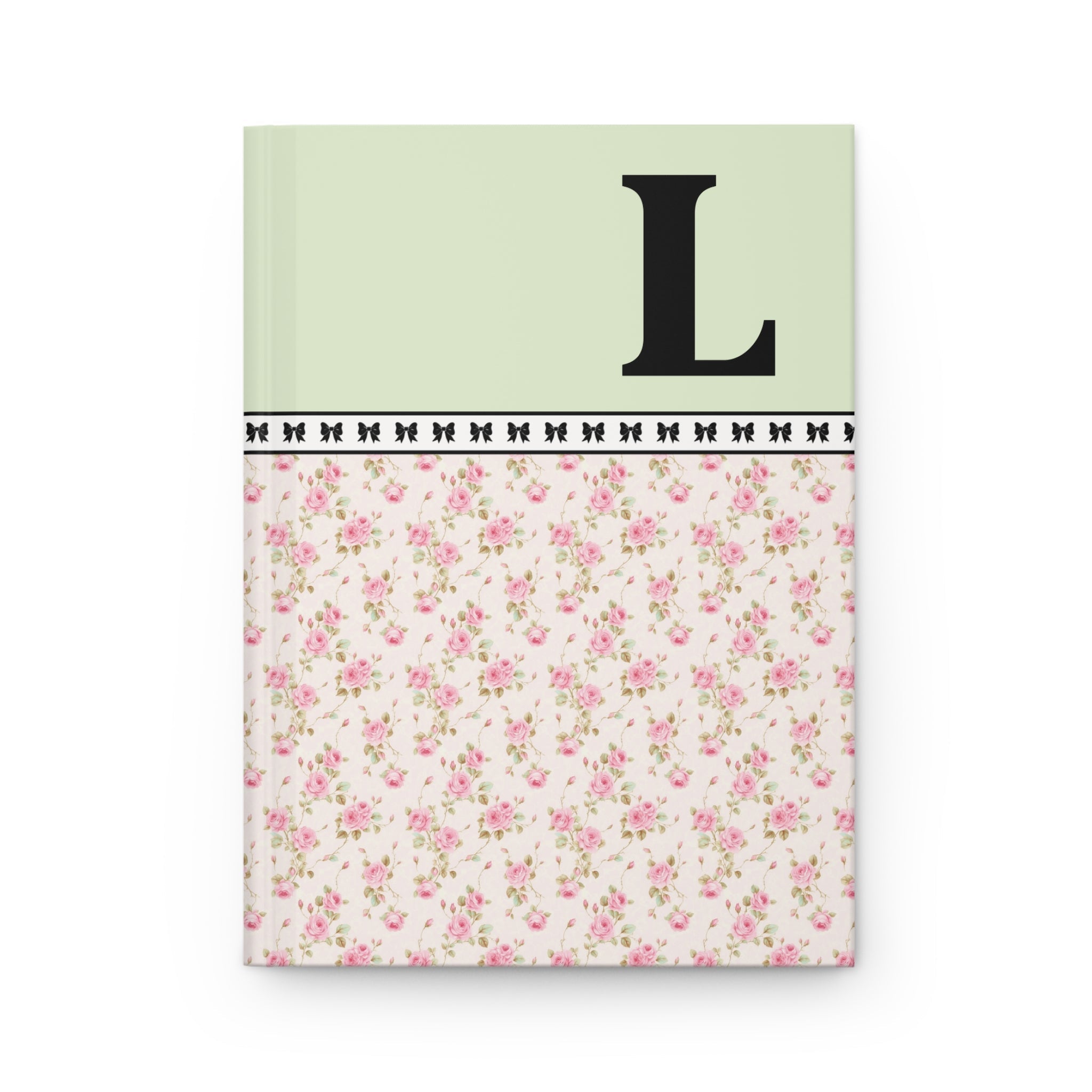 Pink Floral Notebook with Initial and Bows: L