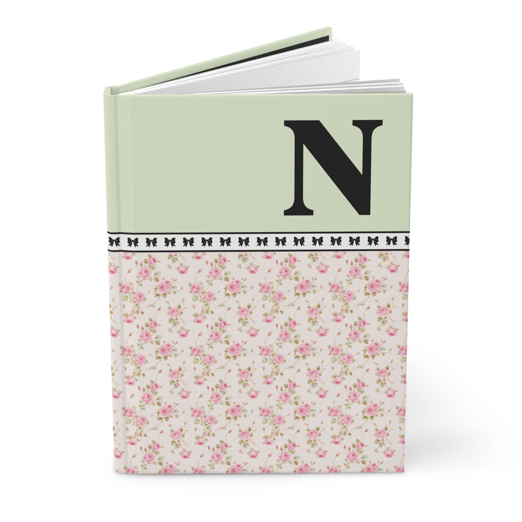 Pink Floral Notebook with Initial and Bows: N