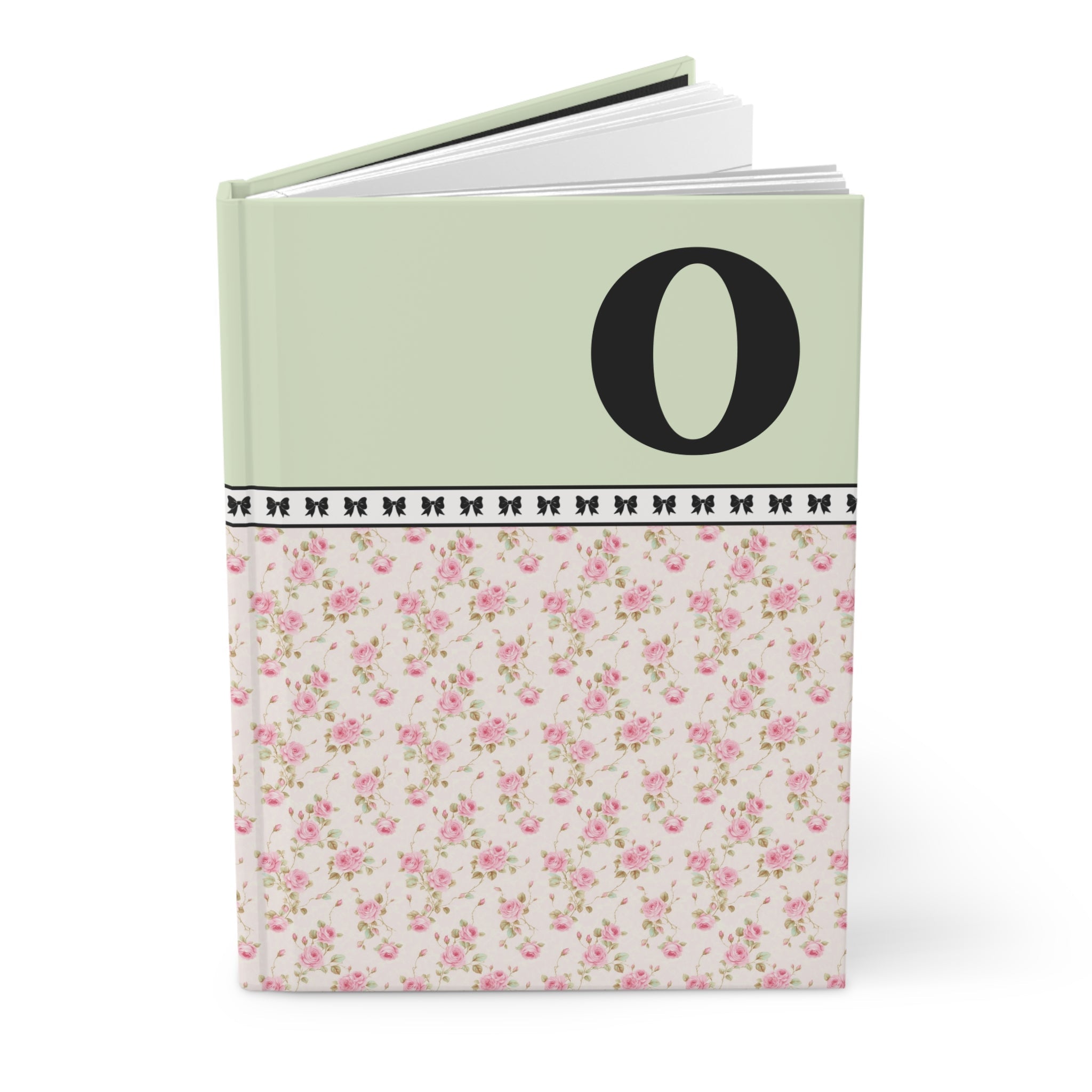Pink Floral Notebook with Initial and Bows: O
