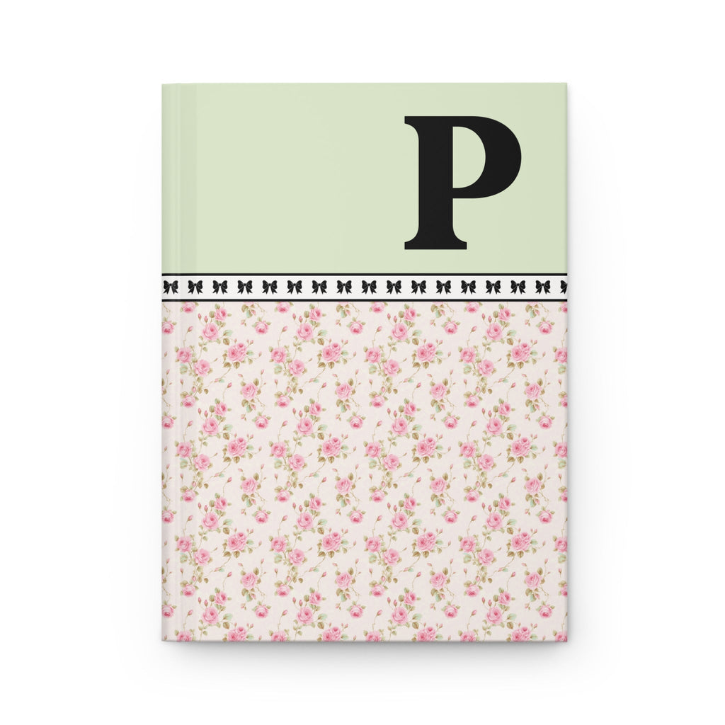 Pink Floral Notebook with Initial and Bows: P