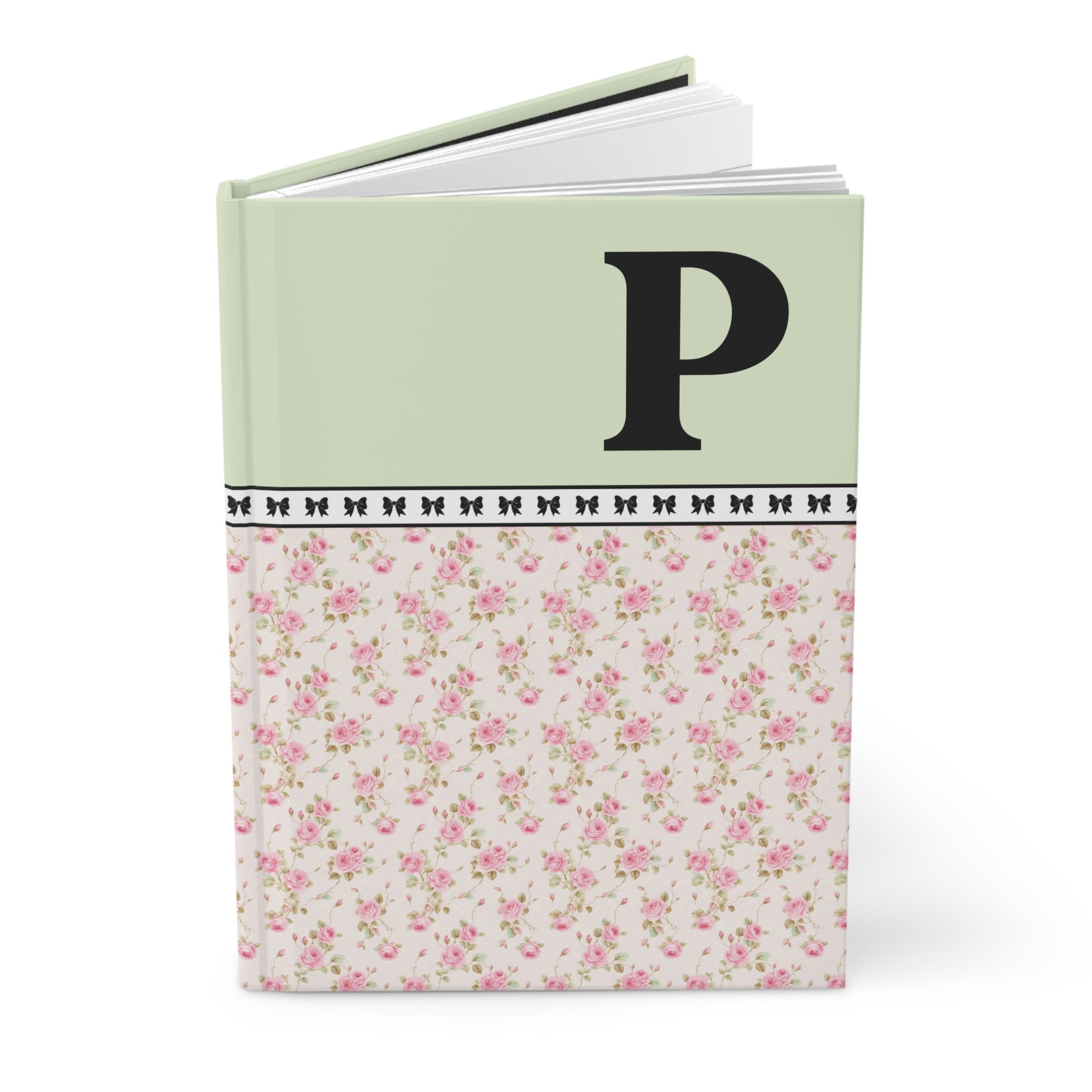 Pink Floral Notebook with Initial and Bows: P