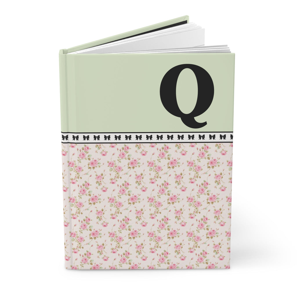 Pink Floral Notebook with Initial and Bows: Q