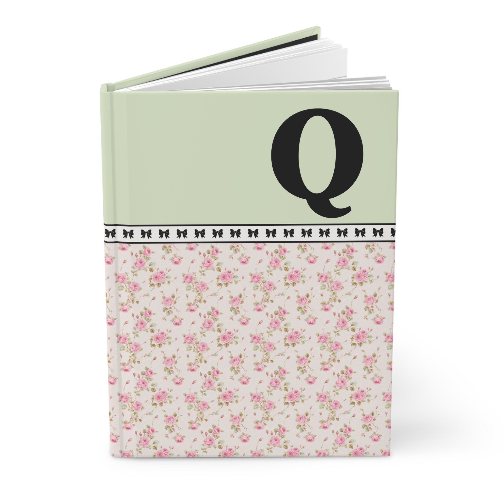 Pink Floral Notebook with Initial and Bows: Q