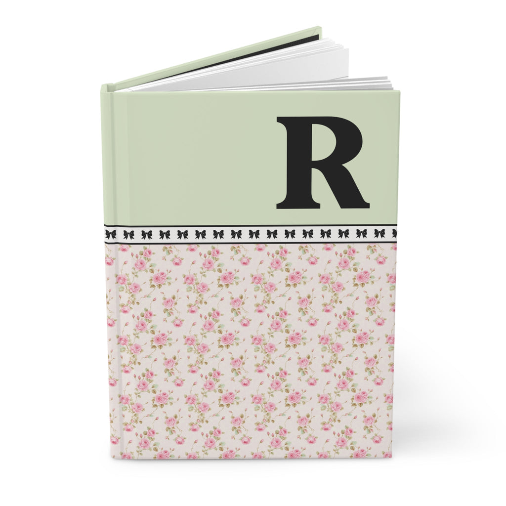 Pink Floral Notebook with Initial and Bows: R