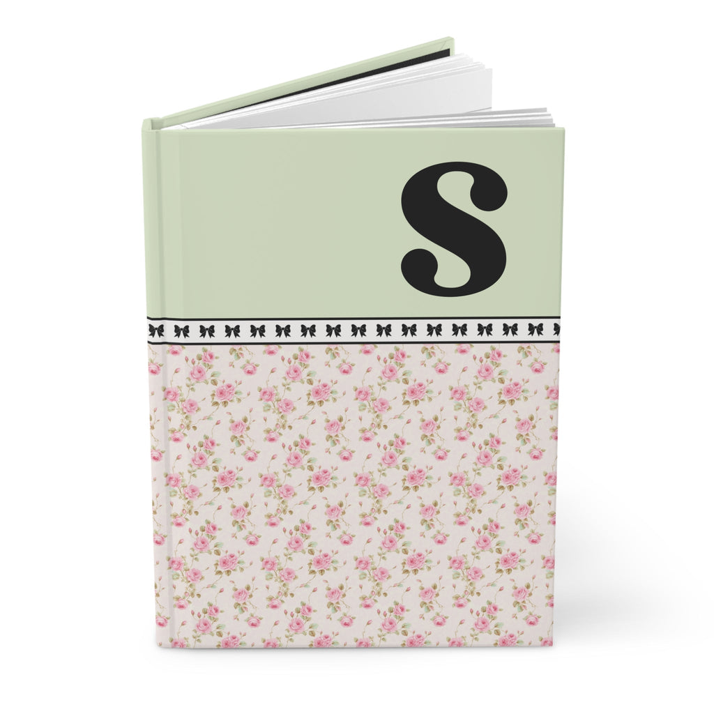Pink Floral Notebook with Initial and Bows: S