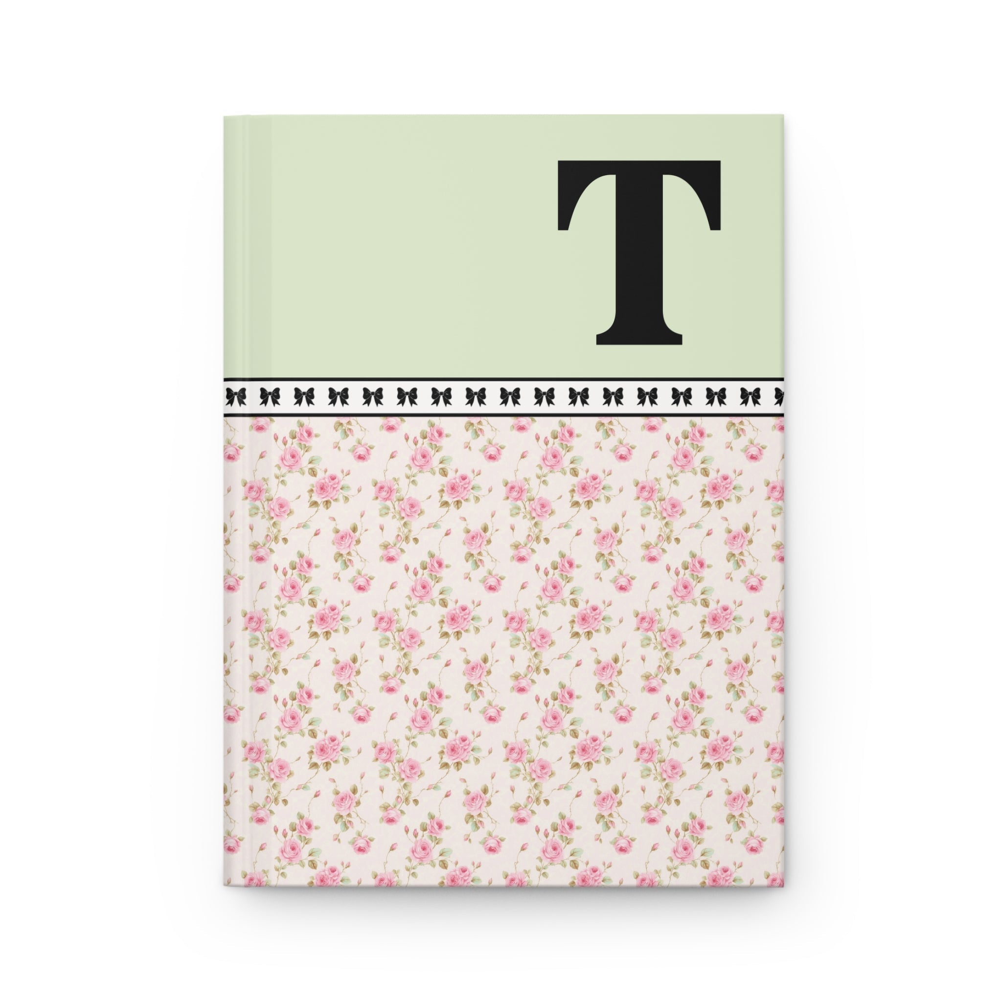 Pink Floral Notebook with Initial and Bows: T