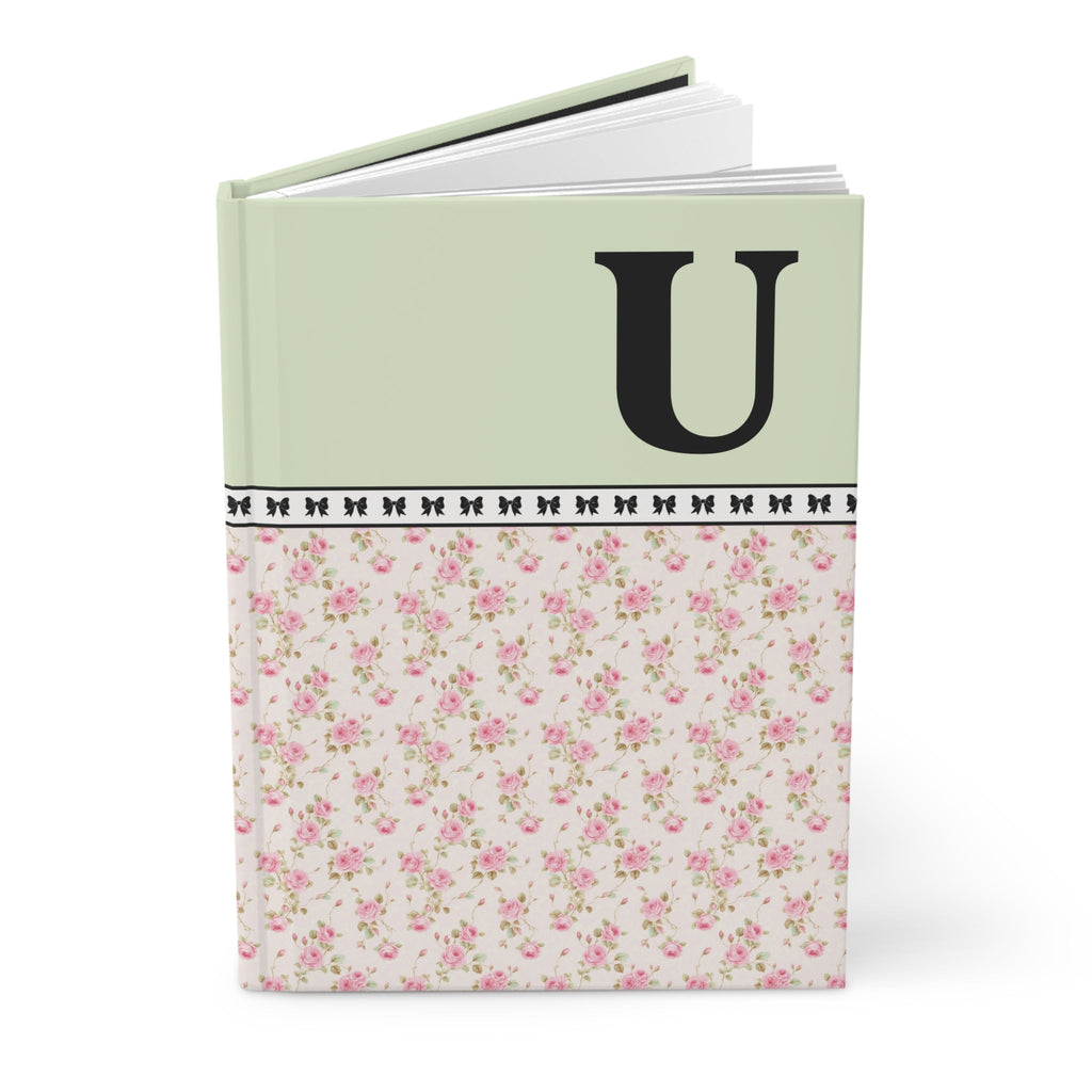 Pink Floral Notebook with Initial and Bows: U