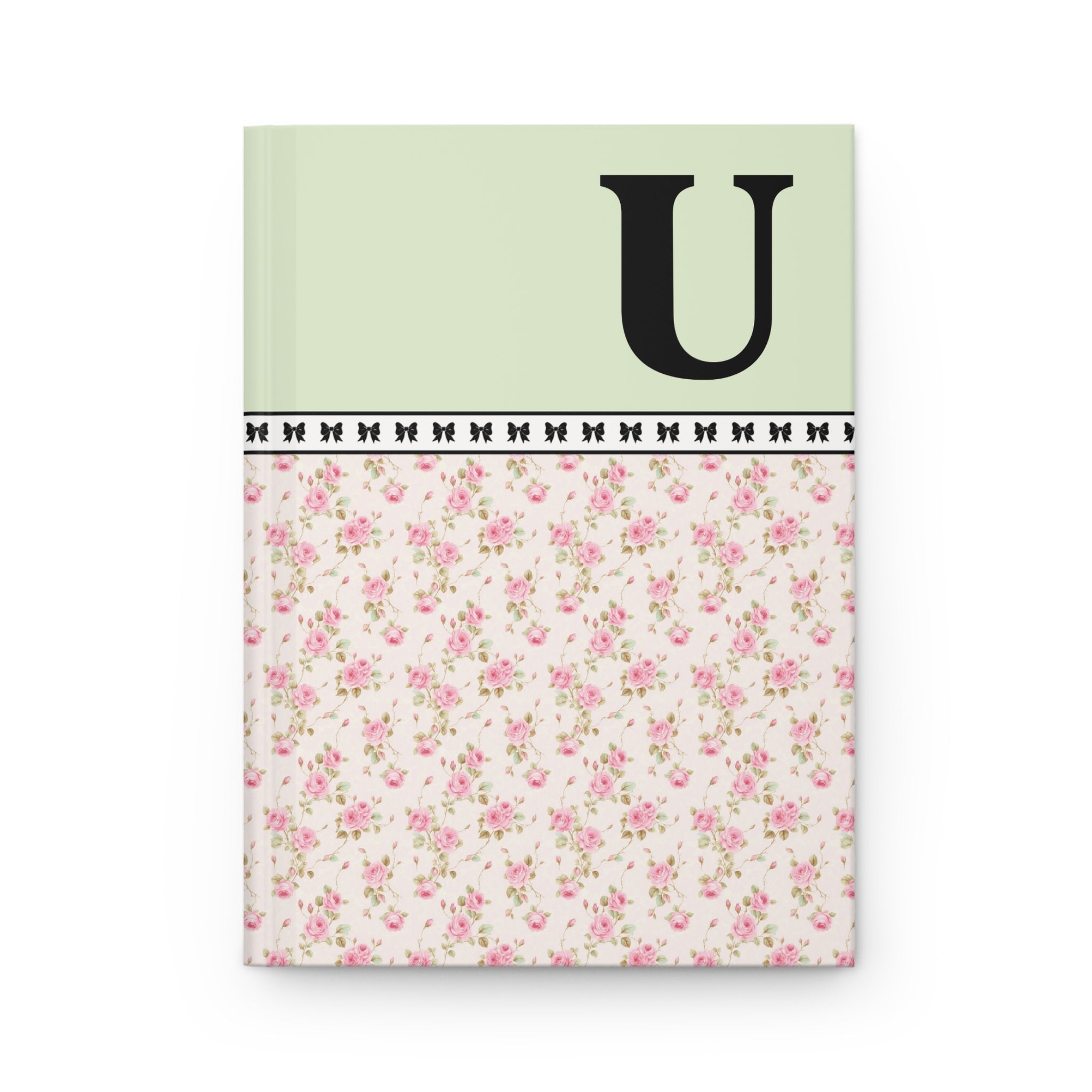 Pink Floral Notebook with Initial and Bows: U