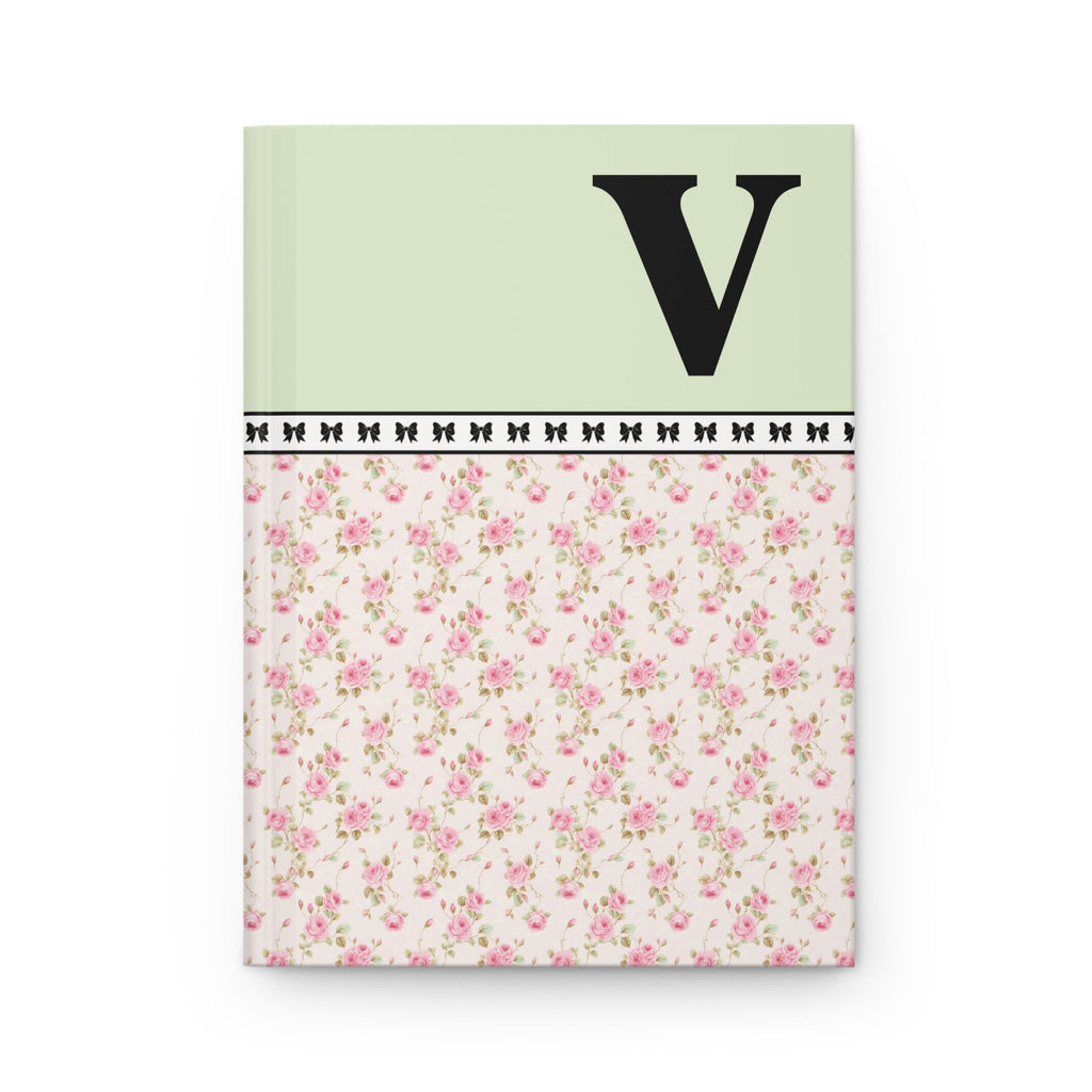 Pink Floral Notebook with Initial and Bows: V