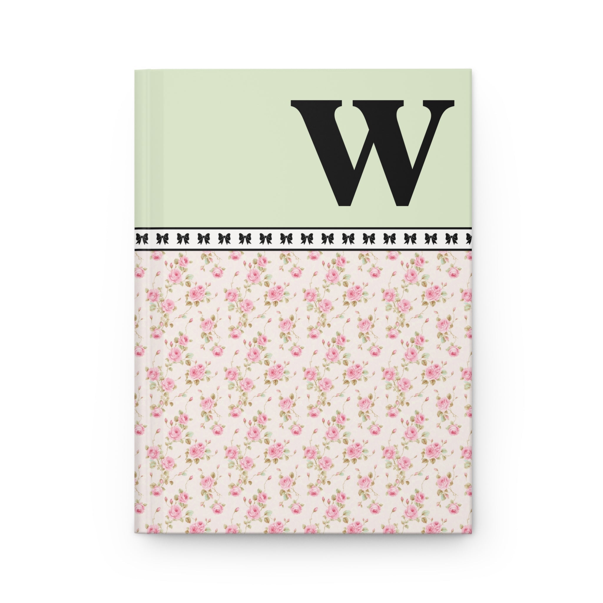 Pink Floral Notebook with Initial and Bows: W