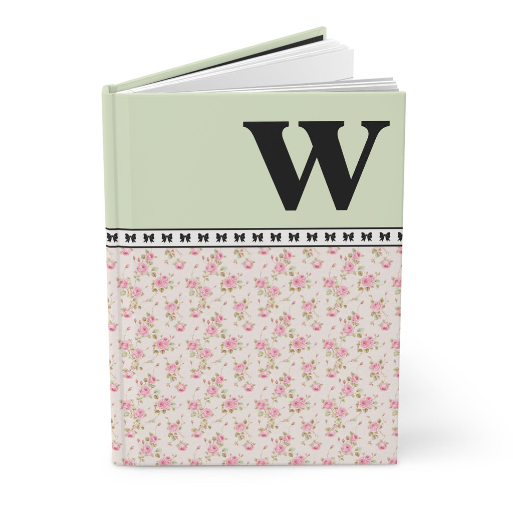 Pink Floral Notebook with Initial and Bows: W