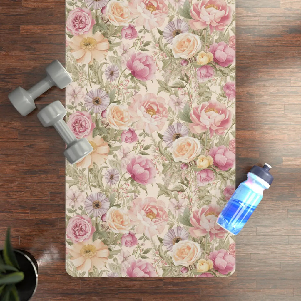 Pink Flowers Yoga Mat - Non Slip Natural Rubber - Dipaliz