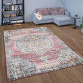Pink White Outdoor Rug For Patio Oriental Pattern