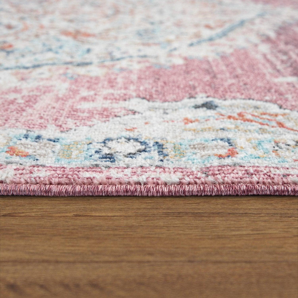 Pink White Outdoor Rug For Patio Oriental Pattern
