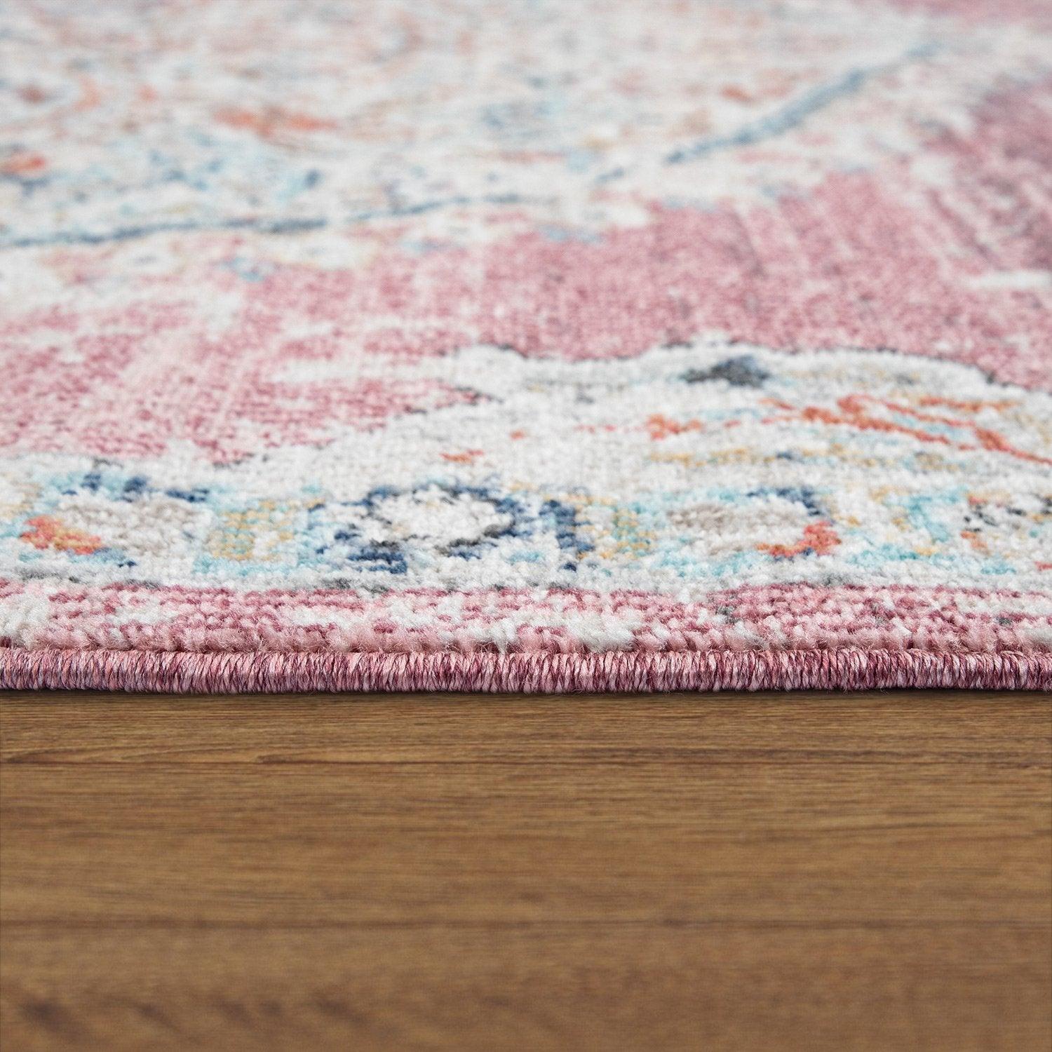 Pink White Outdoor Rug For Patio Oriental Pattern