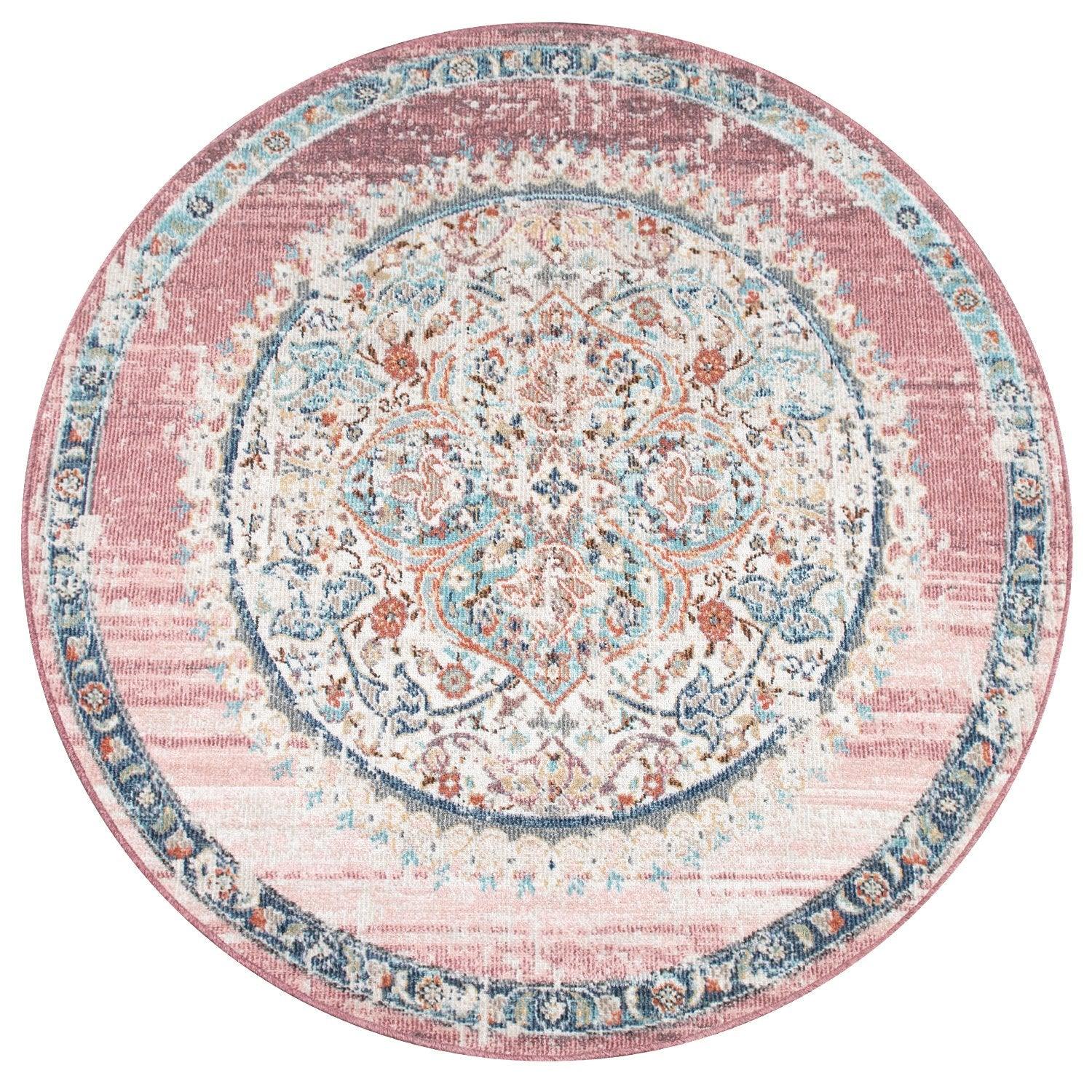 Pink White Outdoor Rug For Patio Oriental Pattern