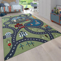 Play Rug for Kids Rooms, Streets and Houses in green