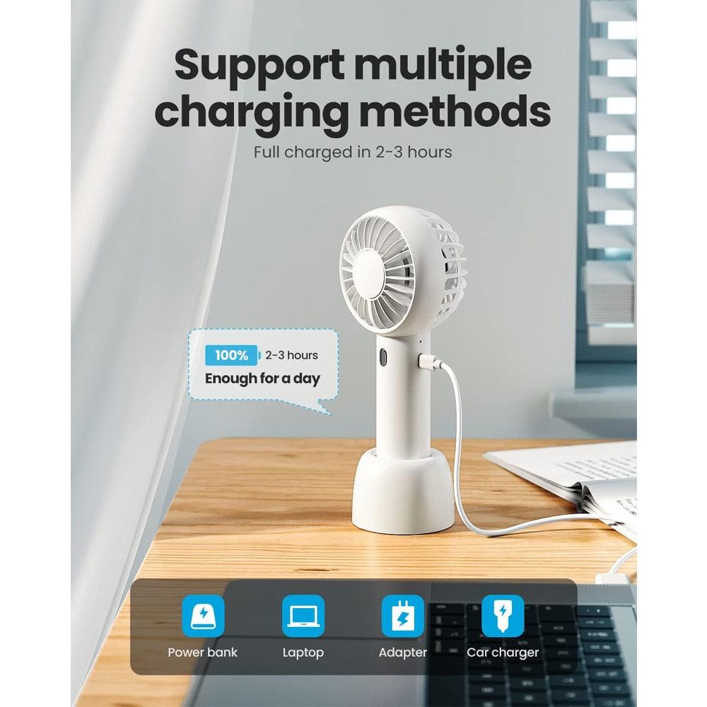 Portable Fan Mini Handheld Fan USB Rechargeable 3 Speed Personal Handheld Small Pocket