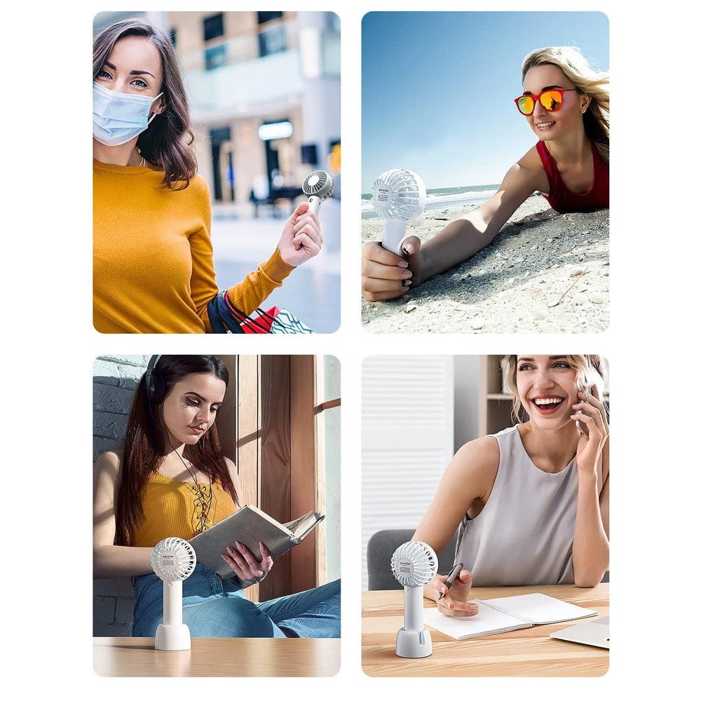 Portable Fan Mini Handheld Fan USB Rechargeable 3 Speed Personal Handheld Small Pocket