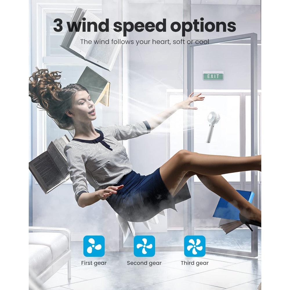 Portable Fan Mini Handheld Fan USB Rechargeable 3 Speed Personal Handheld Small Pocket