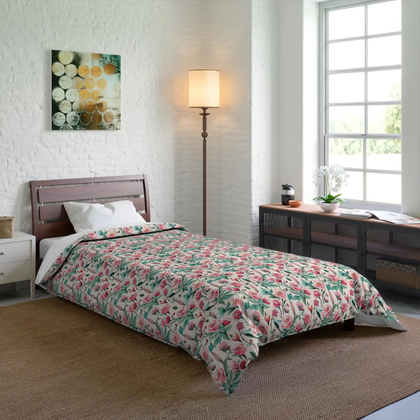 Pastel Flowers Pattern Comforter - Polyester Bedding - DipaliZ