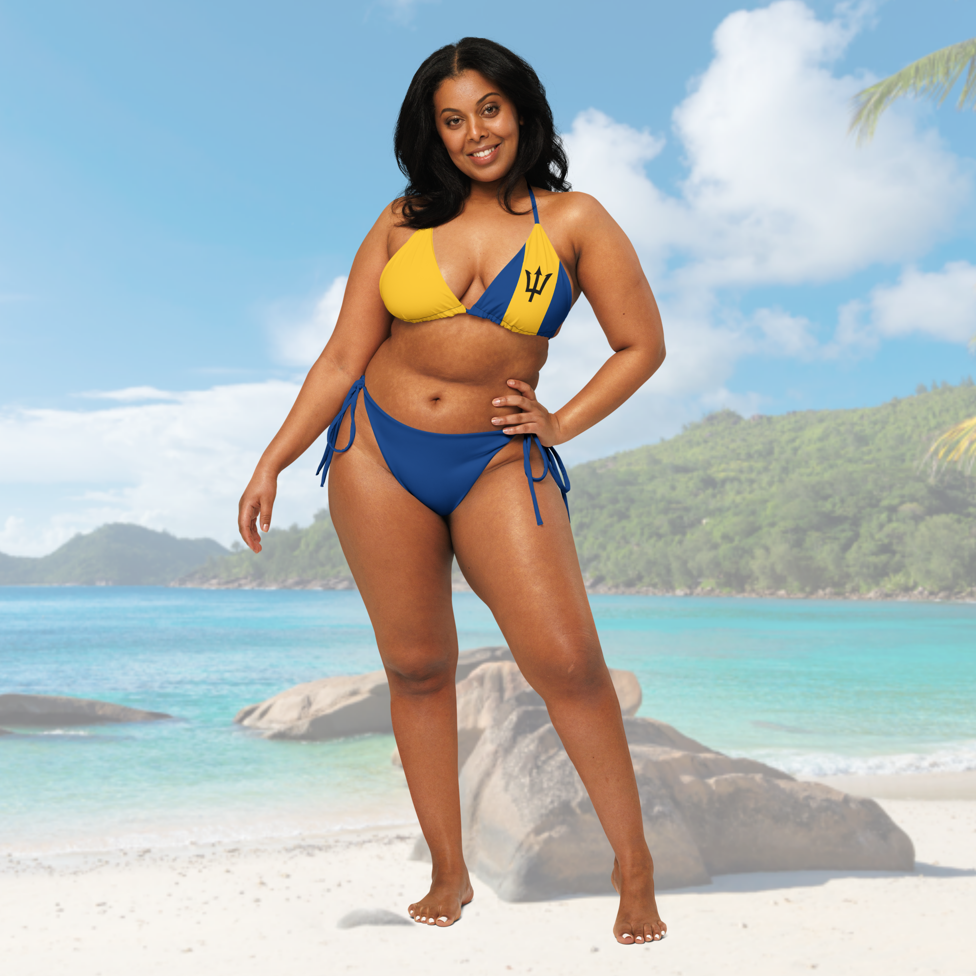 Barbados Flag All-Over Print Recycled String Bikini