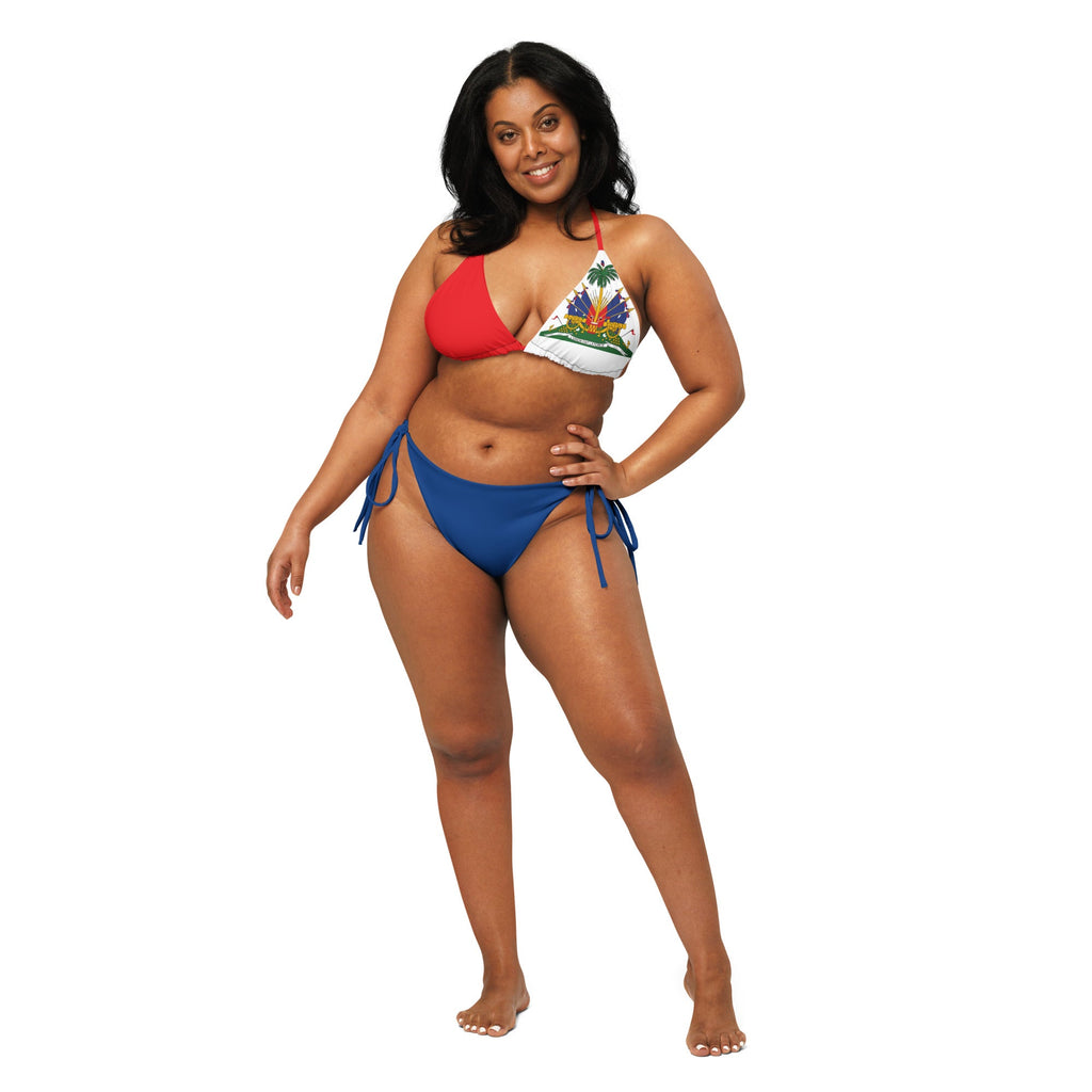 Haiti Flag All Over Print Recycled String Bikini