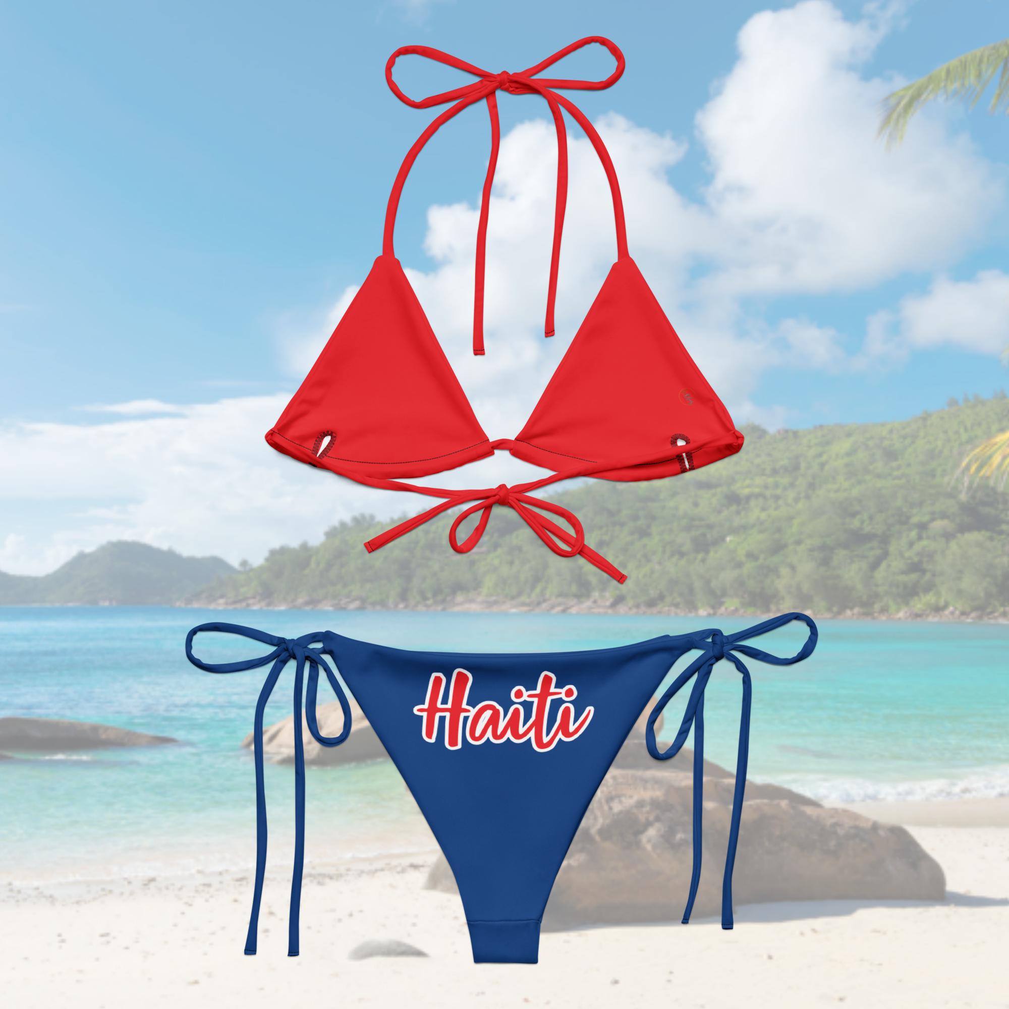 Haiti Flag All Over Print Recycled String Bikini
