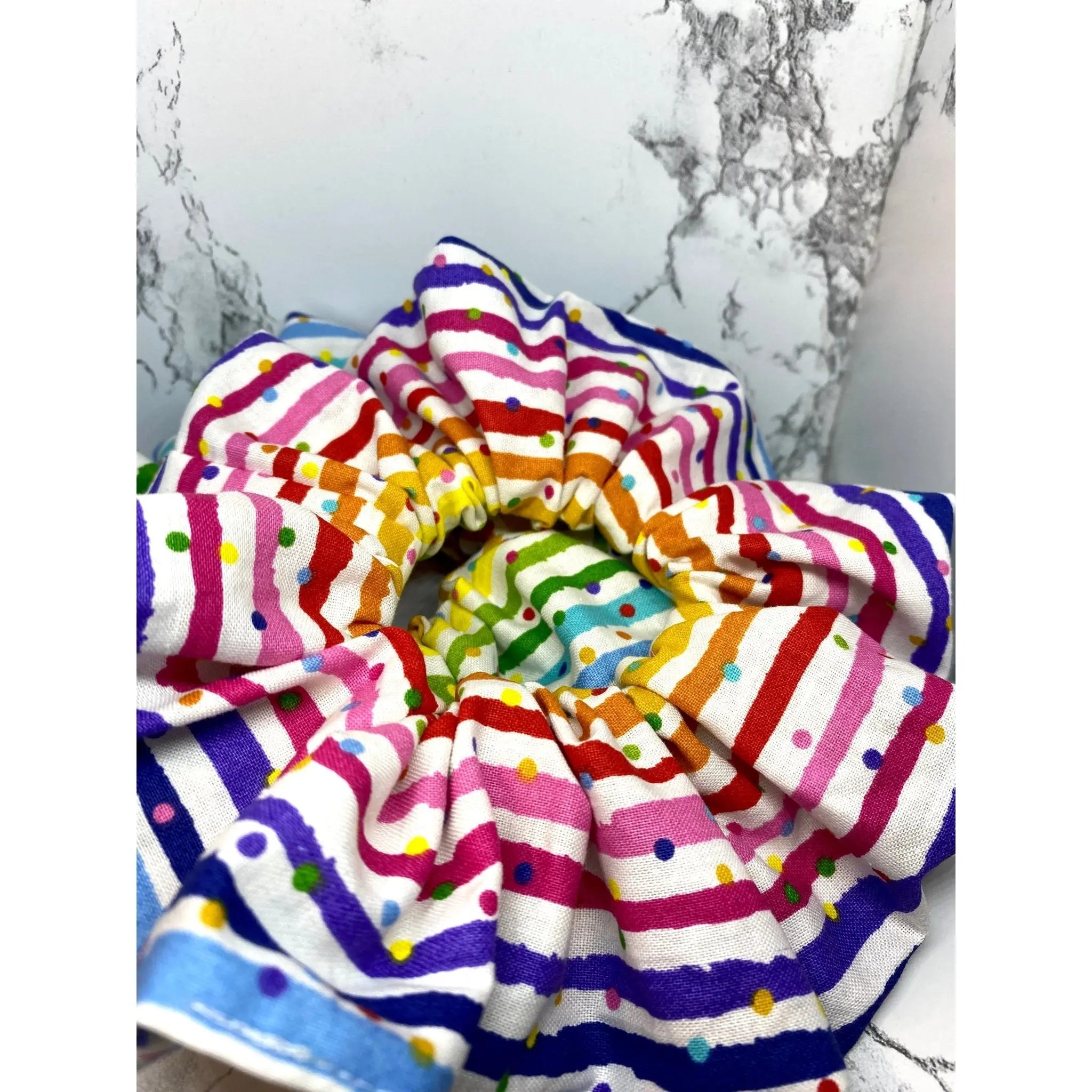 Striped and Dotted Rainbow Scrunchie