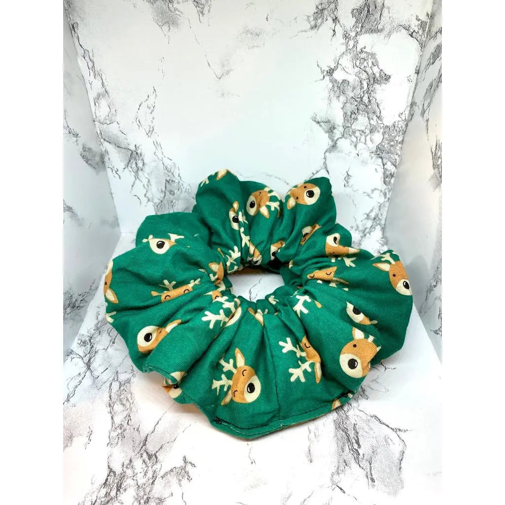 Green Reindeer Christmas Scrunchie
