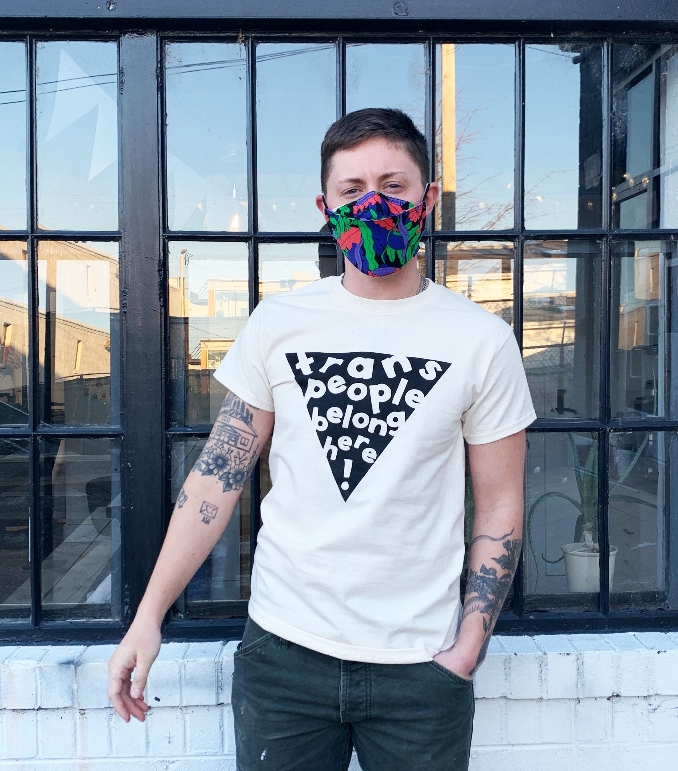Trans People Belong Here T-Shirt CREME