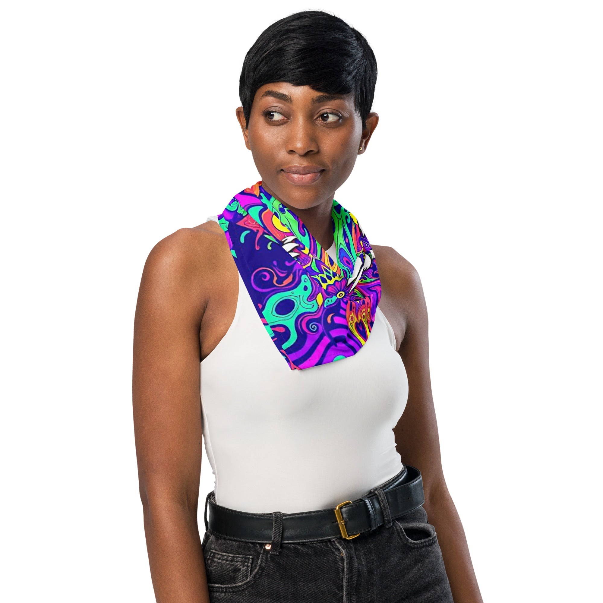 Psychedelic Fangs Rave Bandana Reversable Face Mask for Music Festivals
