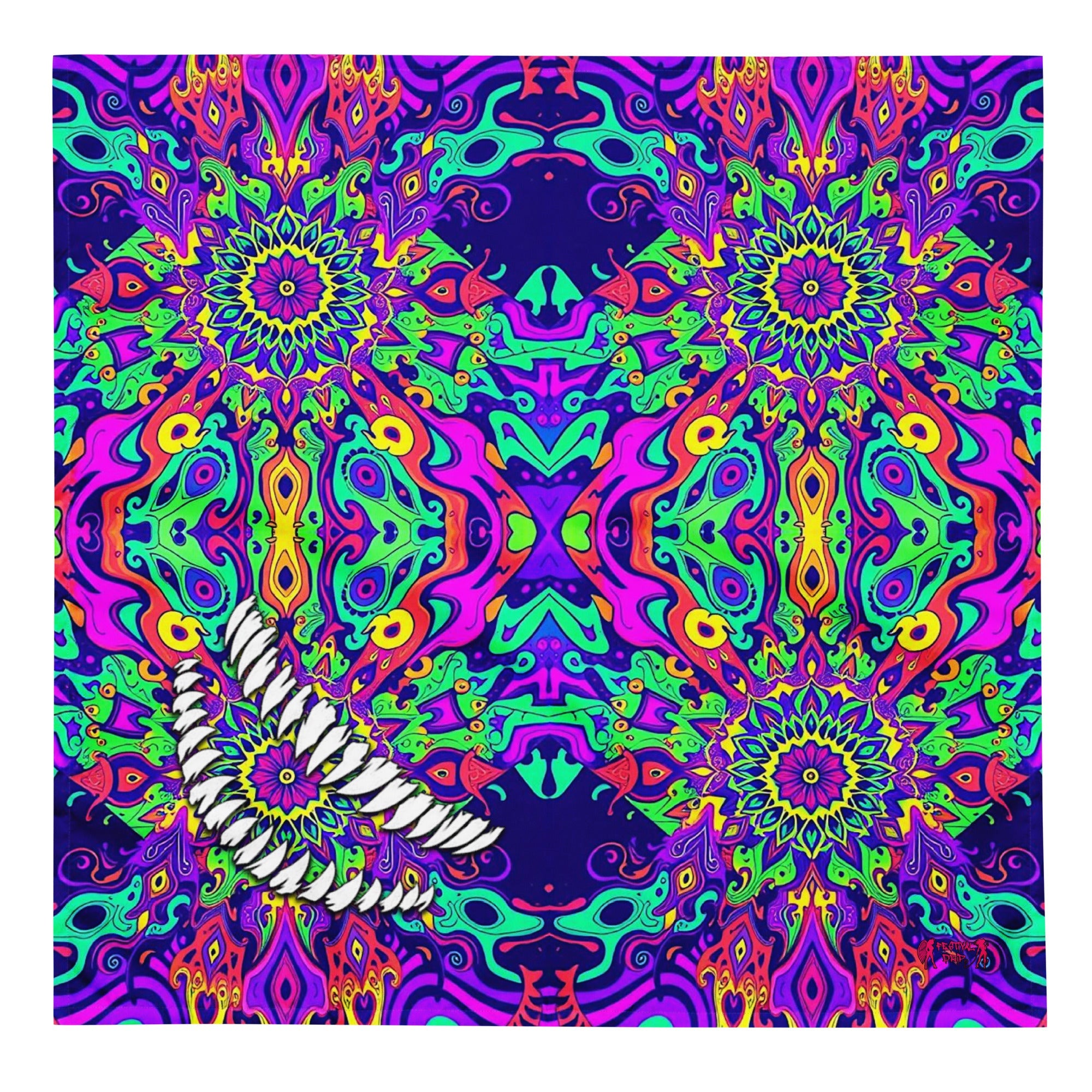 Psychedelic Fangs Rave Bandana Reversable Face Mask for Music Festivals