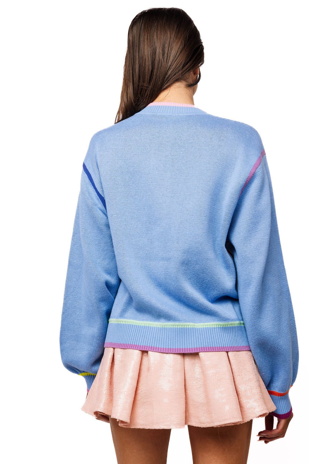 QOS Blue Rainbow Trim School Books Cardigan