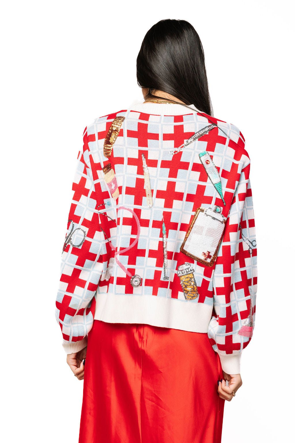 QOS Red & Blue Medical Supply Cardigan