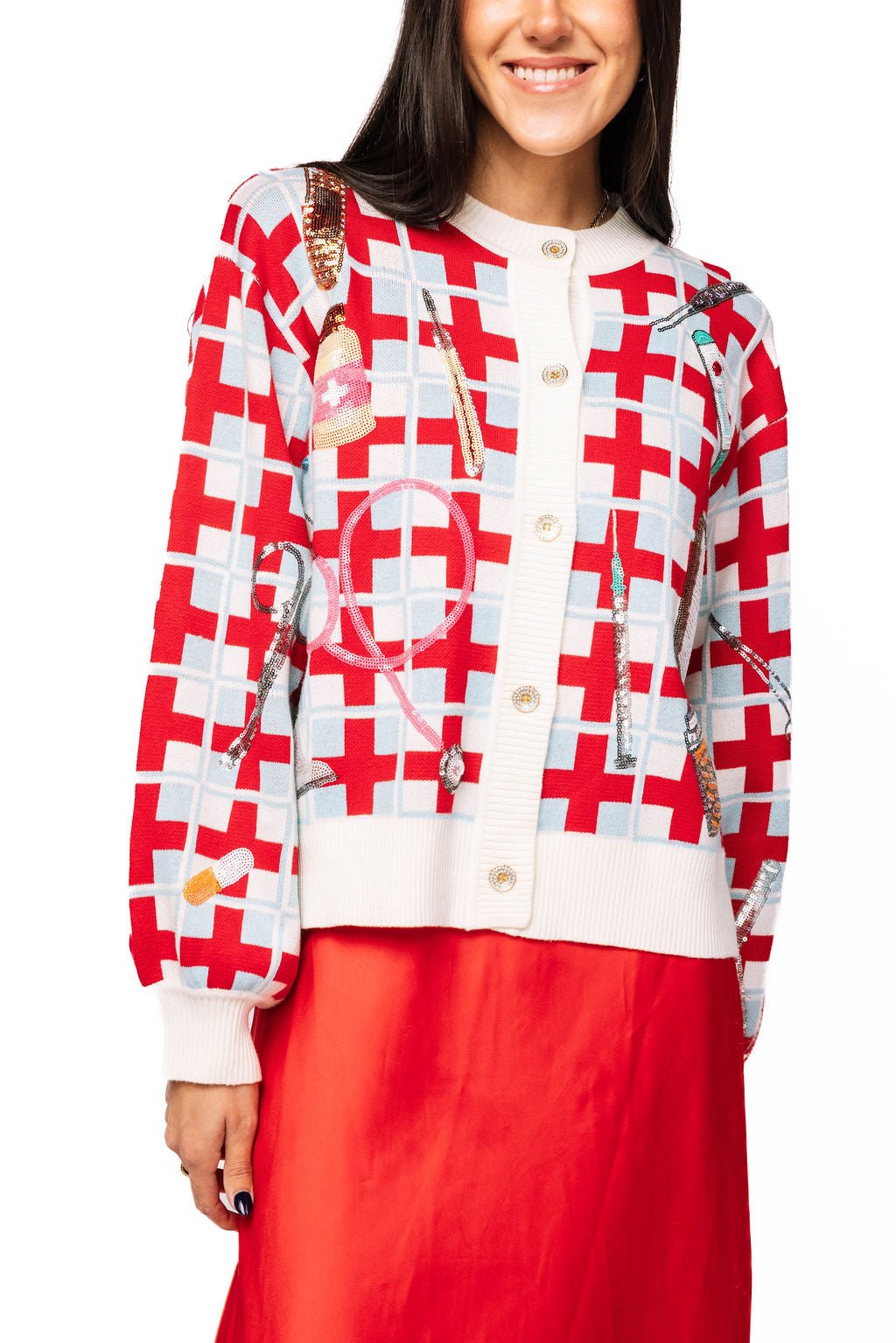 QOS Red & Blue Medical Supply Cardigan