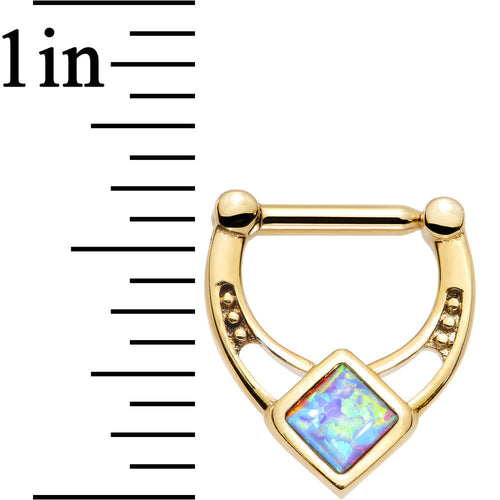 14G 5/16 Blue Faux Opal Gold PVD Glamour Septum Clicker