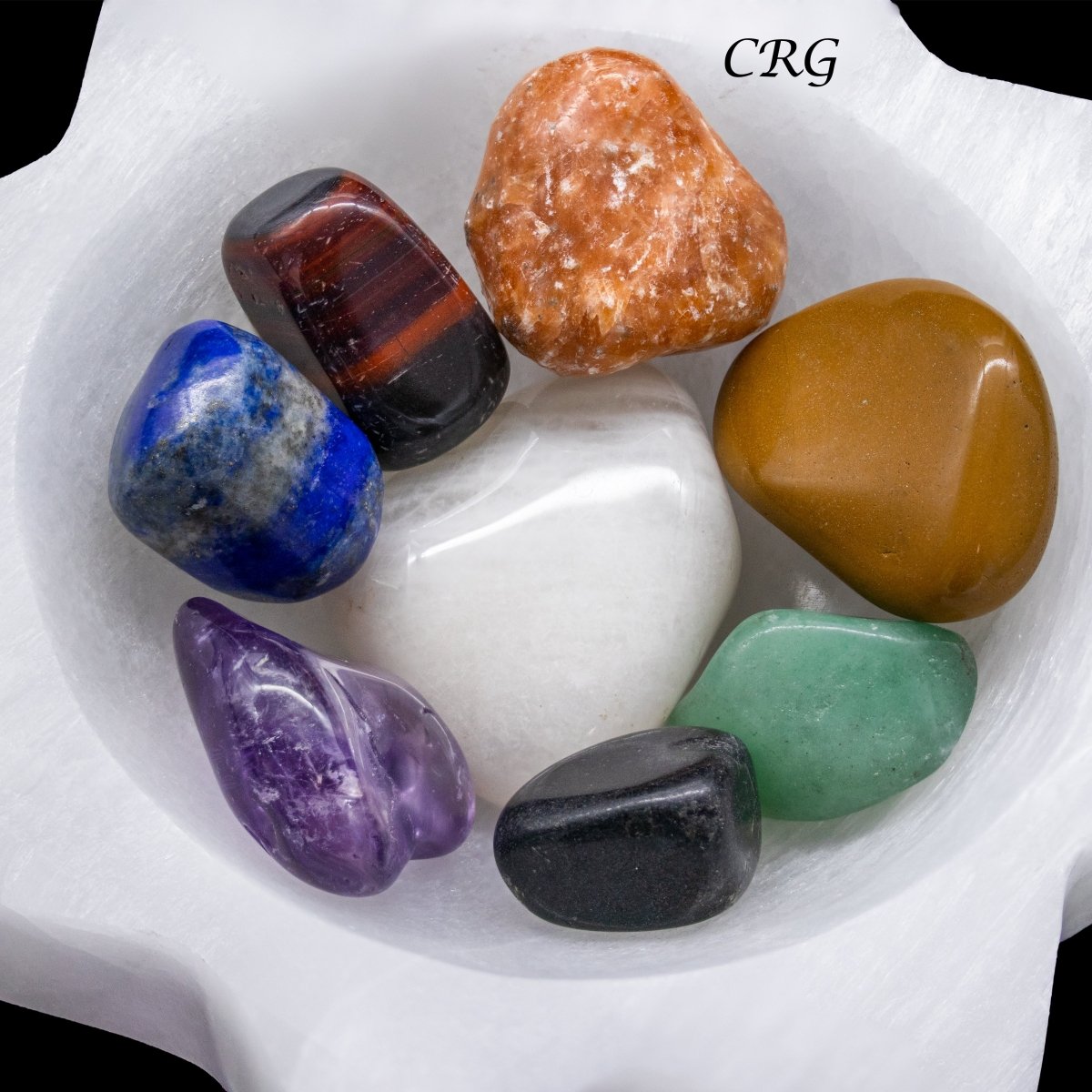 QTY 1 - 7 Stone Tumbled Set with Selenite Sun Bowl